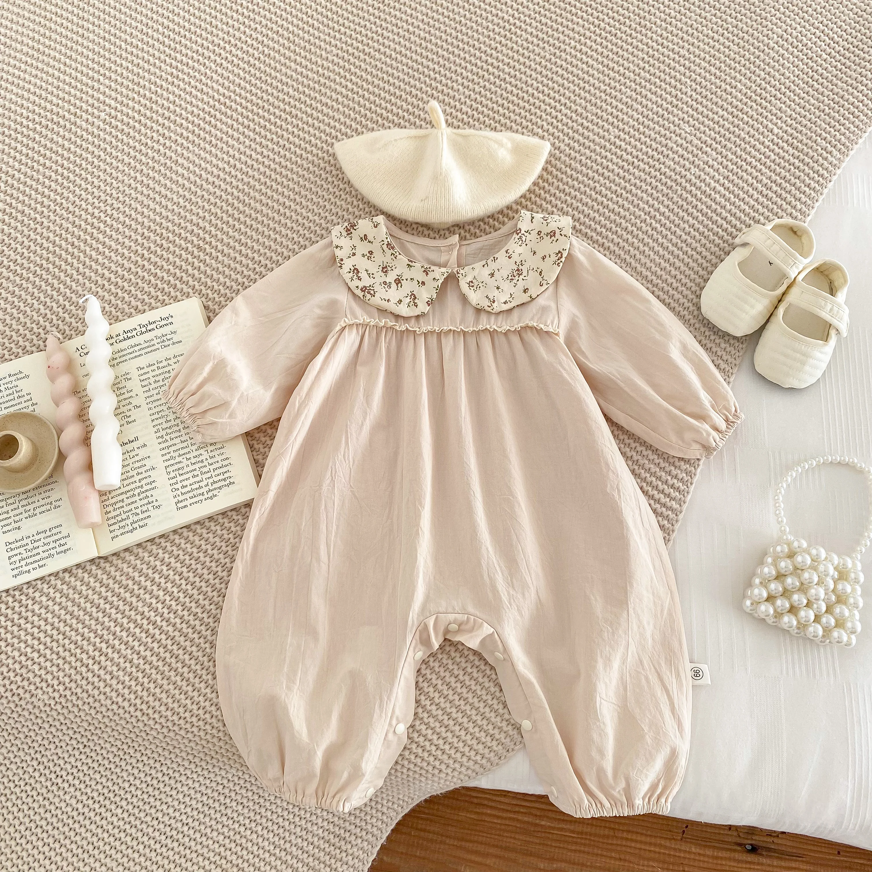 

Ins Spring and Autumn Baby Korean Style Jumpsuit Spring and Autumn Sweet Girl Baby Long Sleeve Doll Collar Outgoing Jumpsuit