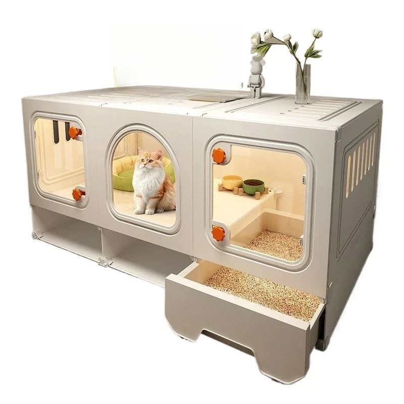 

Large Cat House Transparent Drawer Cat Houses Habitats Partition Pet Cats Kitten Cage with Storage Room Kittens Enclosure Cages