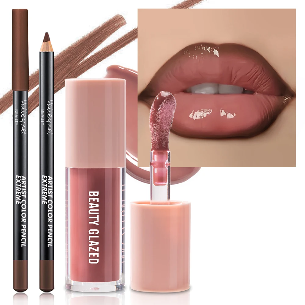 2 Stück/Set Samtstruktur-Lippen-Make-up, mattierter Effekt, rote, braune Farben, schafft ein feuchtigkeitsspendendes und natürliches Lippen-Make-up