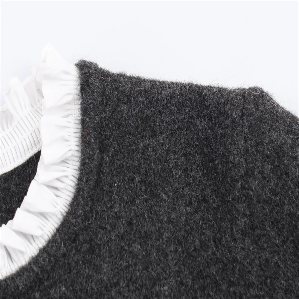Autumn new women's clothing sweet and fashionable lace patchwork seven quarter sleeve knitted cardigan jacket
