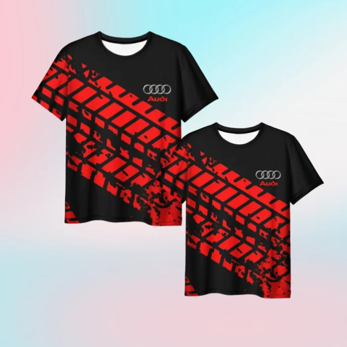 

2025 Summer Audi Printed Racing Motorcycle Men's Outdoor Sports Casual Quick-Drying Short Sleeve Adult Children's T-Shirt