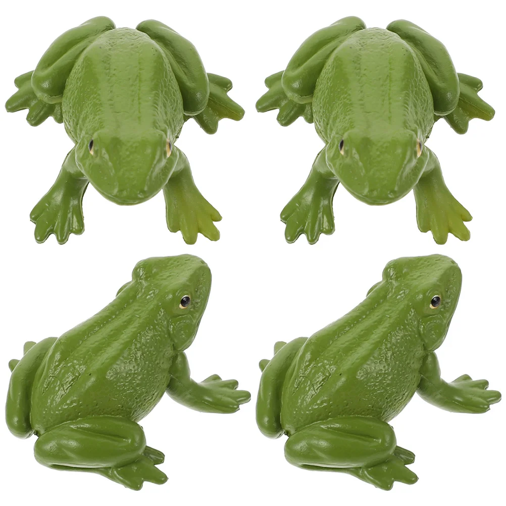 4 Pcs Animal Model Toys Realistic Frogs Sculpture Decor Kids Figurines Green Statue Mini Flower Pot Micro Figures Children