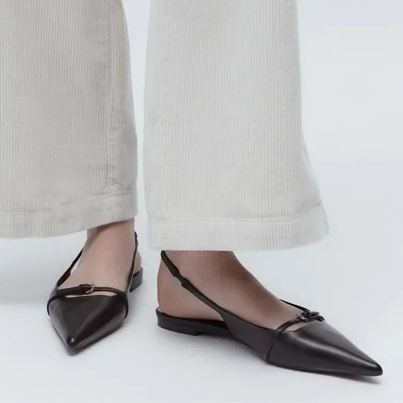 New Women Sandal Fashion Pointed Toe Shallow Mouth Non-slip Ladies Elegant Slingback Shoes Flat Sandals