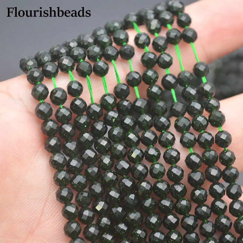 4mm Diamond Cutting Faceted Green Sandstone Round Loose Beads 5strands/lot