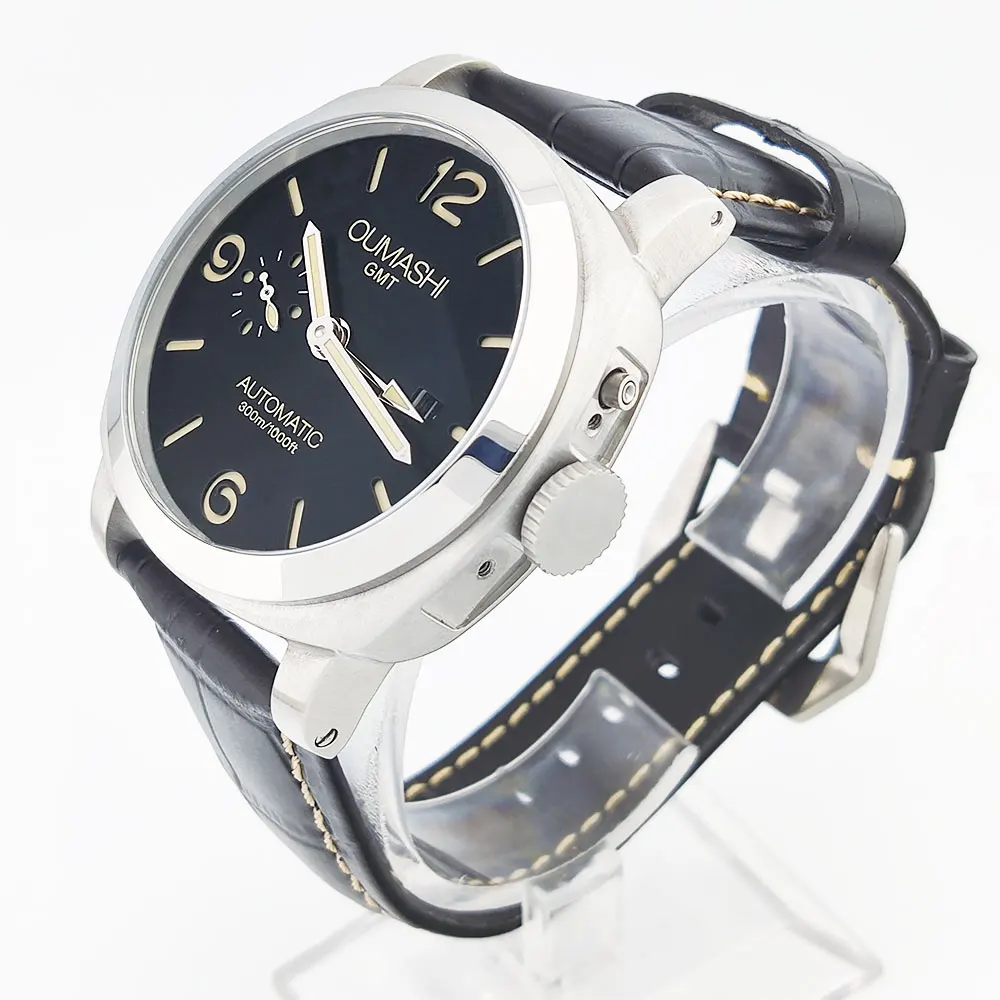 45mm vintage men's watch ST2557GMT automatic mechanical movement dual time zone green luminescent customizable logo men's watch