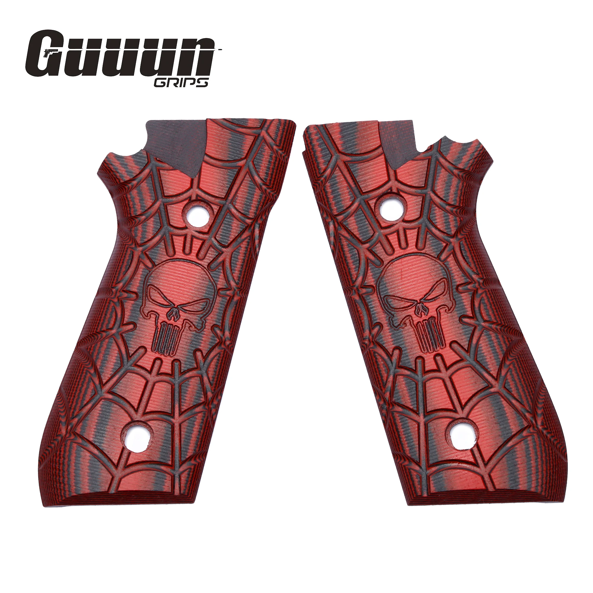 Guuun G10 Grips for Taurus PT92 Skull Skeleton Punisher Texture Compatible with PT 92 /99/100/101 and Decocker - 5 Color Options