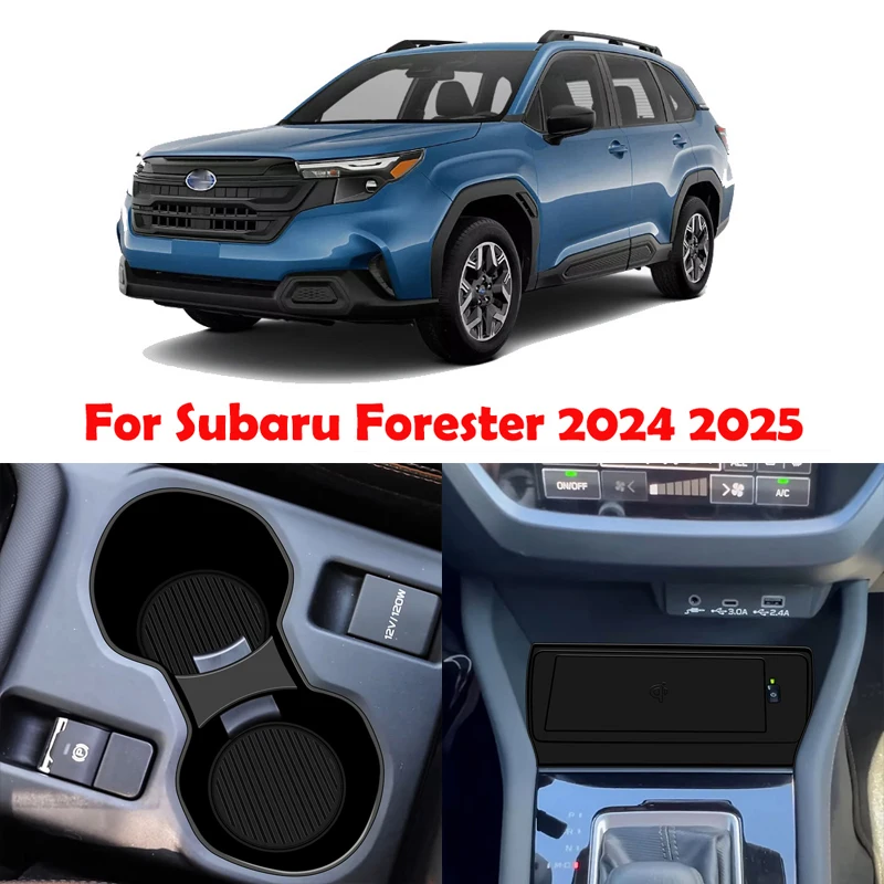 For Subaru Forester 2024  2025 Wireless charging Central control front water cup holder silica gel Decoration car accessories