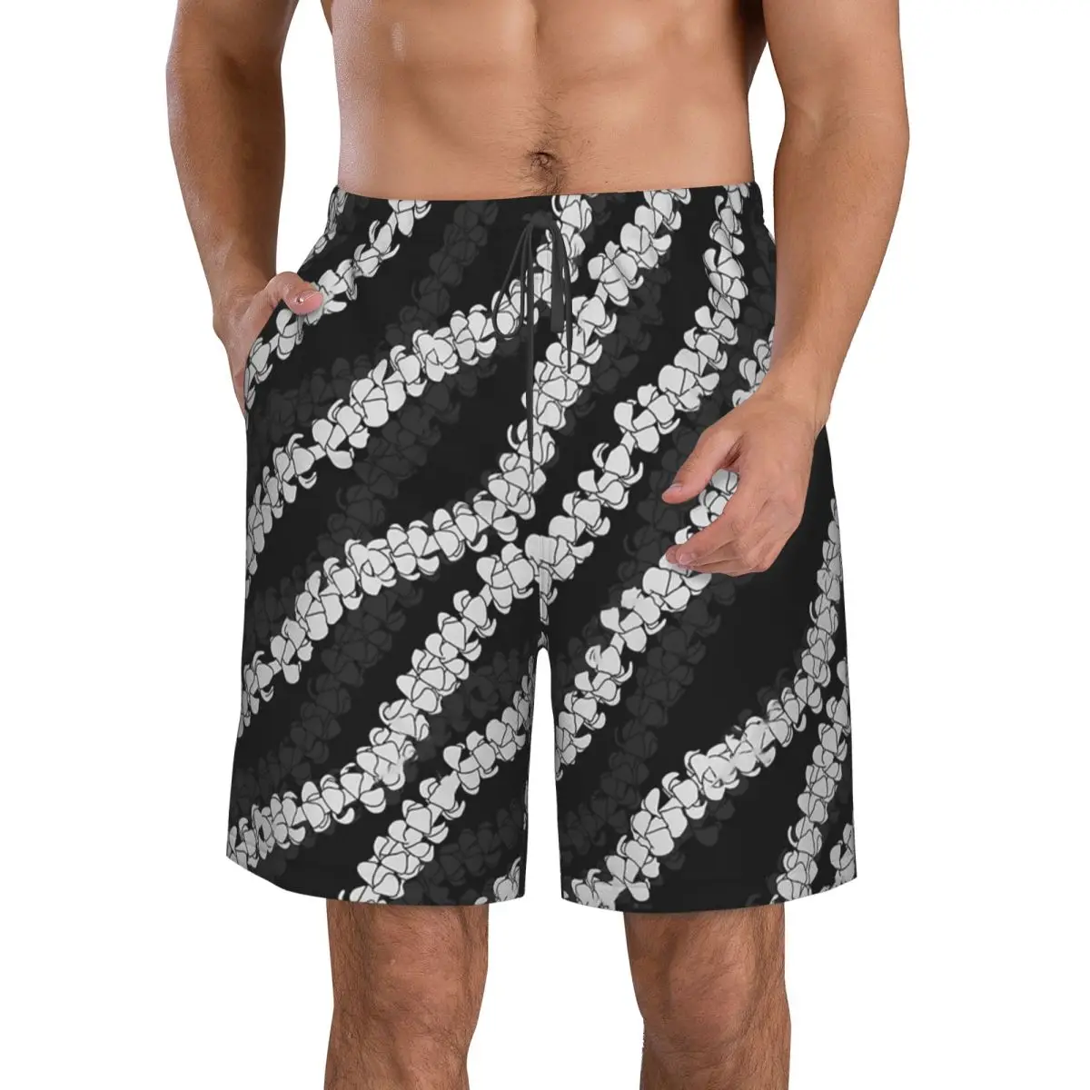 Puakenikeni Single Leis On Turquoise Trunks Beach Board Shorts Casual Quick Dry Swim Summer Men Pants