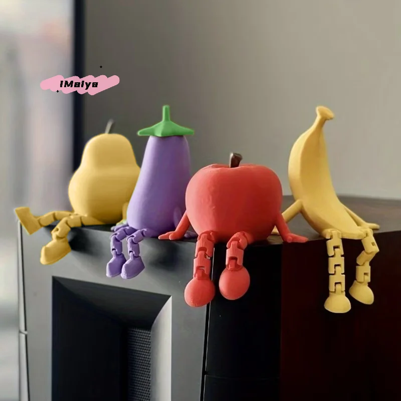 M-3D Printed Fruit And Vegetable Figurines With Movable Joints Lemon Banana Design Ornaments Desk Decorations Home Decor