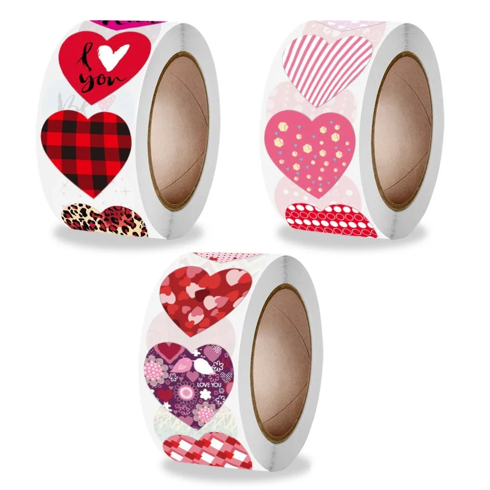500PcsRed Heart Self Adhesive Stickers Love Pattern Labels For Wedding Party Gift Wrapping Scrapbook Craft Stationery Decoration