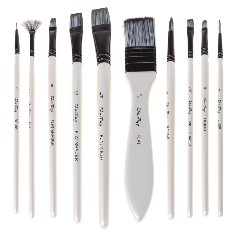 10Pcs Nylon Haar Kunst Malerei Pinsel Set Acryl Öl Aquarell Künstler Pinsel Set Zeichnung Liefert