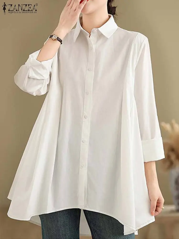 

Fashion Autumn Long Sleeve White Blouses 2024 ZANZEA Women OL Work Shirt Casual Solid Button Up Blusas Female Irregular Hem Tops