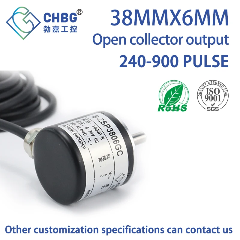 CHBG Photoelectric Incremental Rotary Encoder 38mm 240/250/256/300/360/400/500/512/600/720/800/900ppr AB 2 Phase Optical Encoder