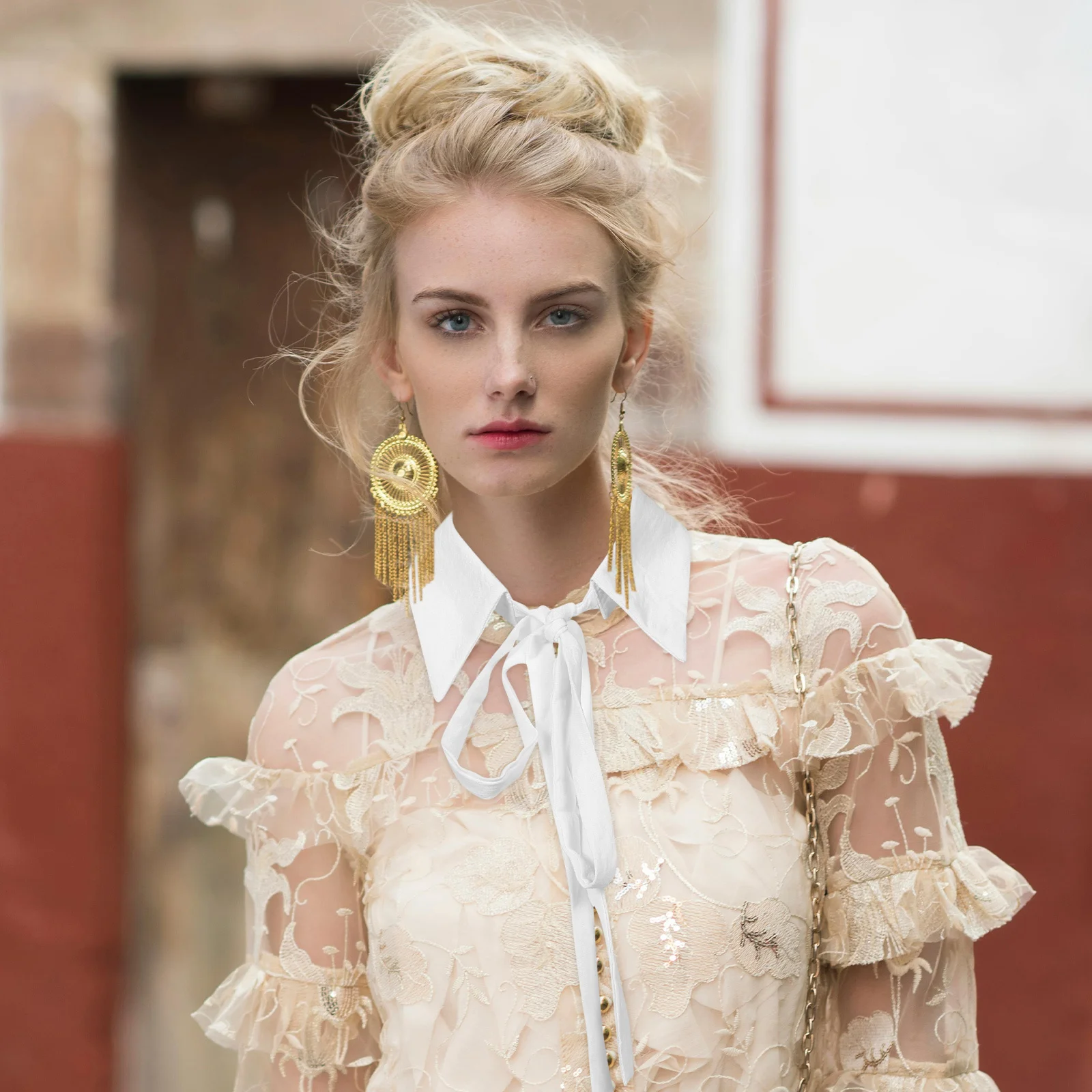 

Sharp Point Faux Collar Women Self-Tie Fake Detachable Insert Stylish Shirt Enhancement Layered Look For Outfit Versatile