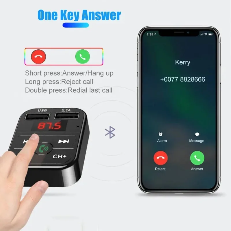 Car Bluetooth Receiver FM Transmitter Wireless Audio Adapter Hands Free MP3 Player Dual USB Fast Car Charger Bluetooth Car Kit image 4