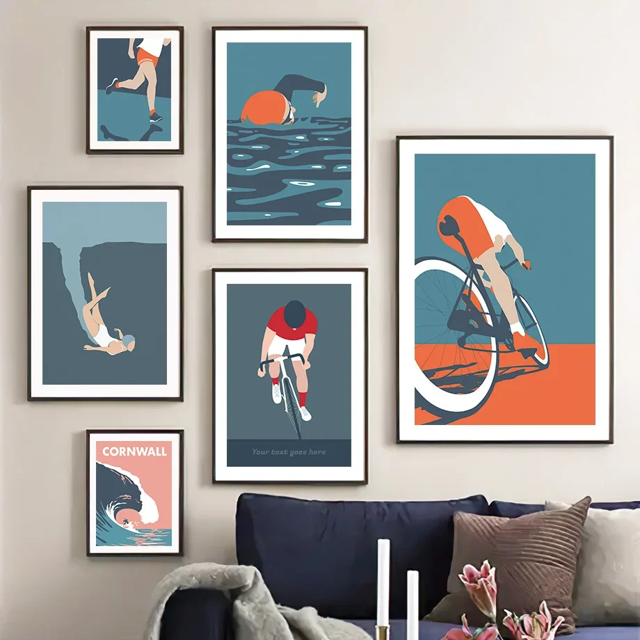 Nordic Bike Cycling Swim Surf Run Diving Sports Wall Art Posters and Prints Wall for Living Room Home Decor Canvas Painting Gift