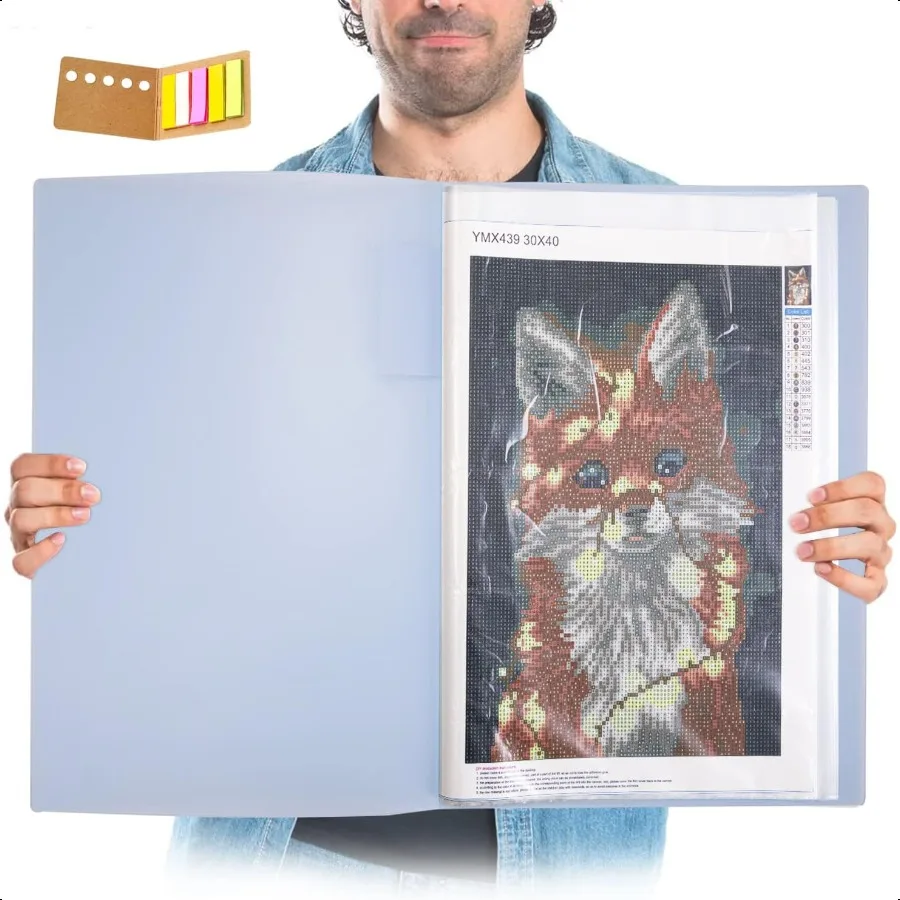 

A3 Art Portfolios Case 40 PagesDiamond Painting Storage Book Pocket Protector with Index Stickers 11.8 x 16.5 inch Clear Sheet