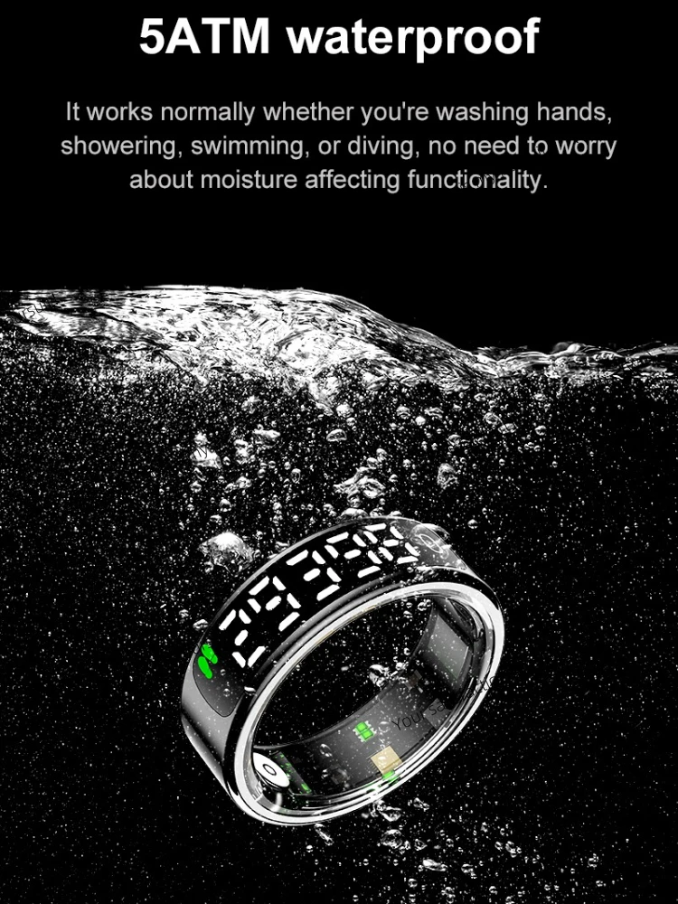 R13 Smart Ring Men Women with Charging Case,Heart Rate Blood Oxygen,Skin Temperature Monitor,5ATM Waterproof For Android iOS