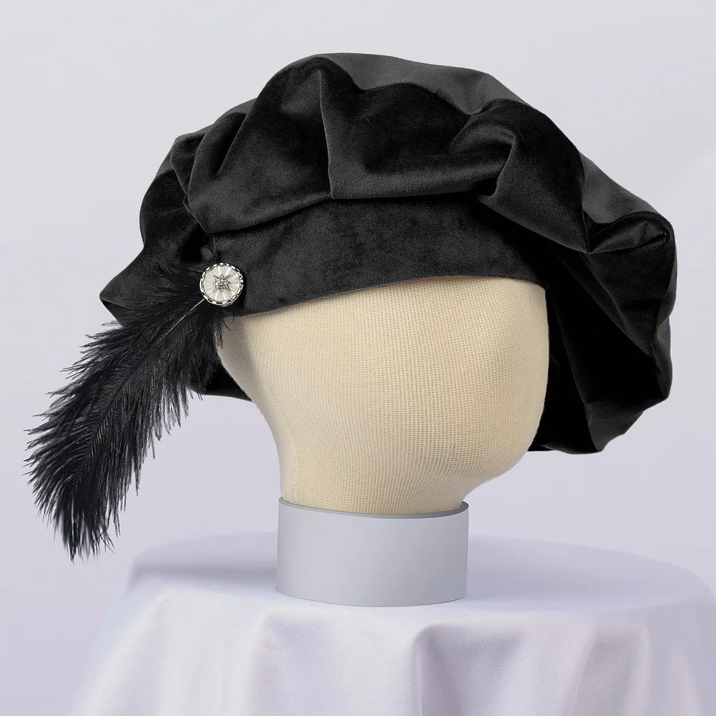 Medieval Style Suede Beret With Feather Decoration Tudor Elizabethan Style Hat Revival Hat Halloween Carnival Dress Up Men Women