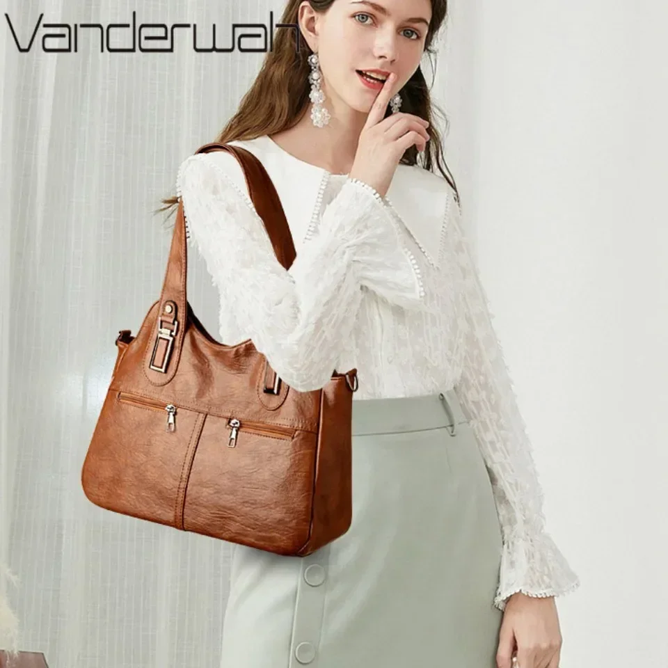 Einfarbig Schulter Tasche Für Frauen Mode Weiche Leder Casual Tote Tasche Damen Vintage Messenger Umhängetasche Pendeln Sac