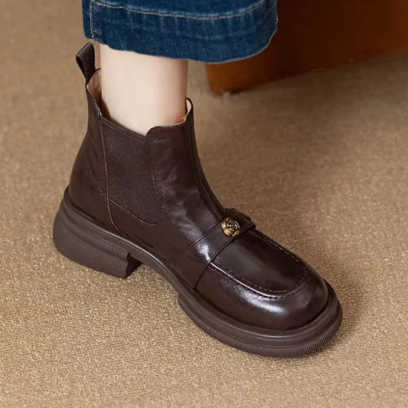

Flower Women's Ankle Boots Flats Fashion Elegant Retro Shoes 2025 Winter Designer Chelsea Boots New Walking Dress Mujer Botas