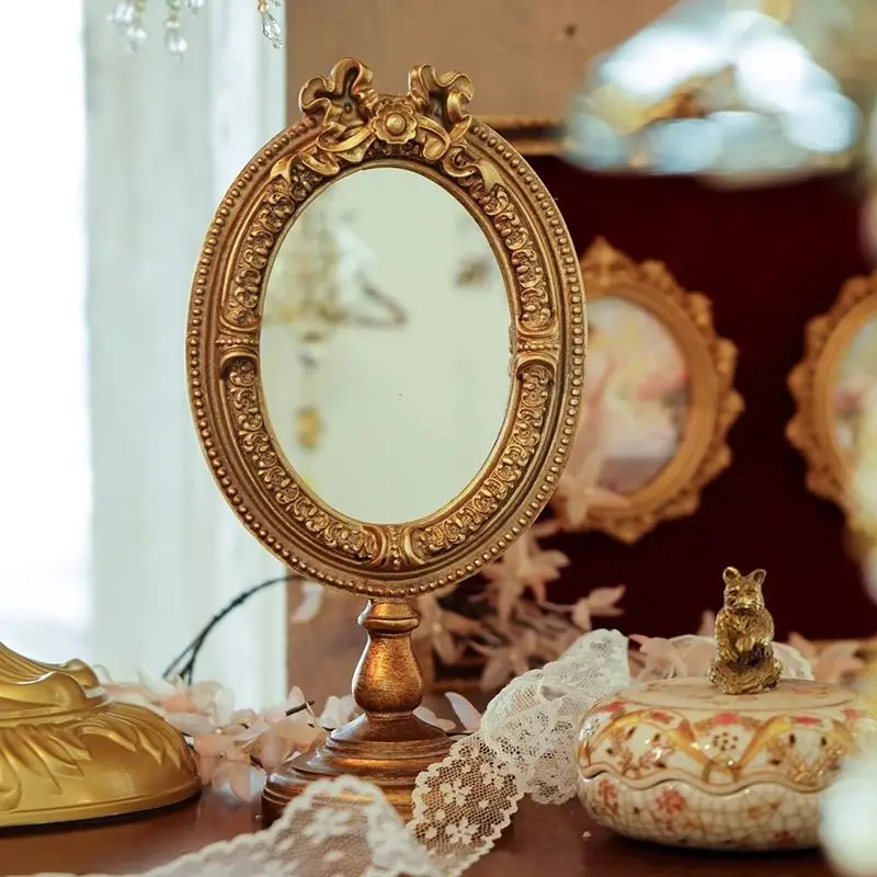 European retro carved tabletop table mirror shooting props relief photo frame picture frame vanity mirror home ornament