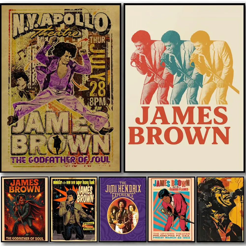 Energetic Iconic Singer J-James Brown Poster HD art sticky wall waterproof home bedroom bar aesthetic decoration
