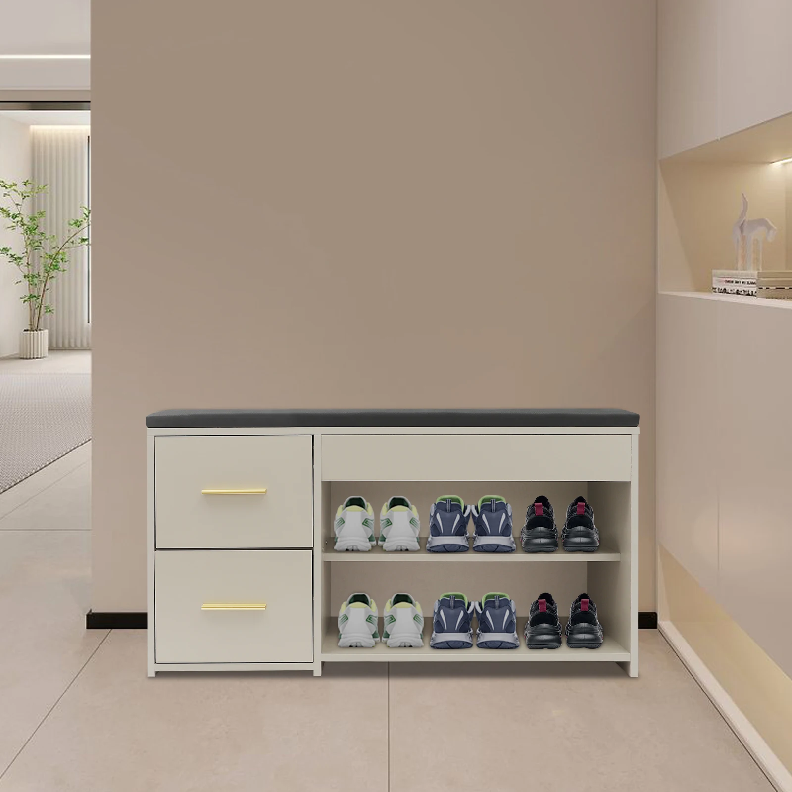 

Современная шпонированная скамейка для прихожей, скамейка для хранения обуви, органайзер для хранения обуви с подушкой для прихожей 31,5*11,8*16,9 дюйма