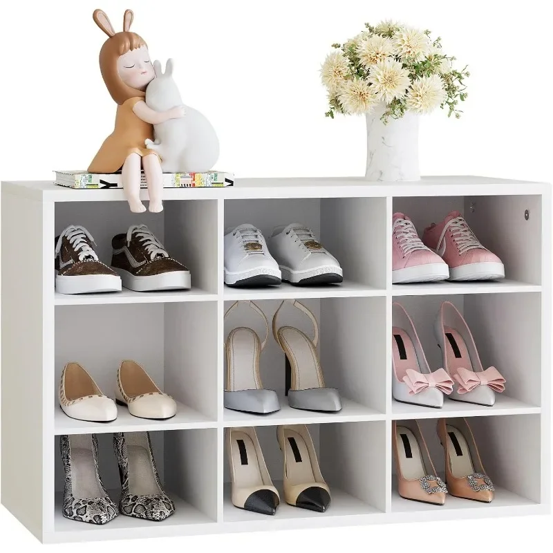 

4-You Shoe Storage Platform, Cubby Shoe Rack with 9 Babies, 3-layer Wooden Shoe Rack Storage Cabinet, Entrance, Corridor