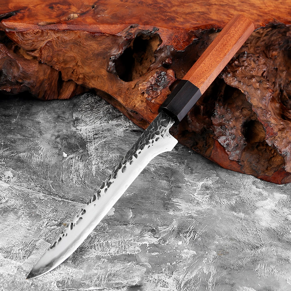 

Профессиональный 6-дюймовый нож для обвалки с острым 3-слойным лезвием из высокоуглеродистой стали для резки птицы и рыбы с деревянной ручкой