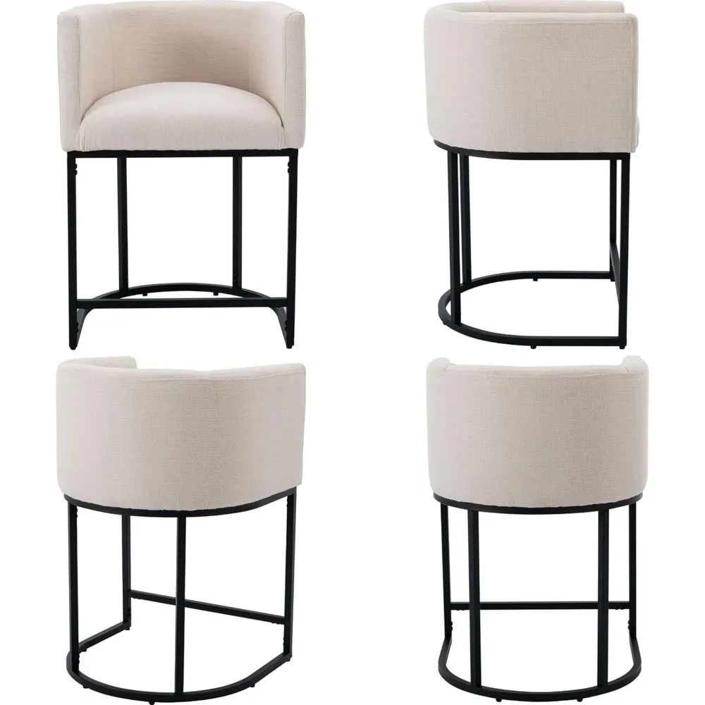 Estofados Contador Stools Set com Black Tubular Frame, Cozinha Ilha Stool, Moderno Contra Altura, Tecido de Linho, Conjunto de 3, 24"