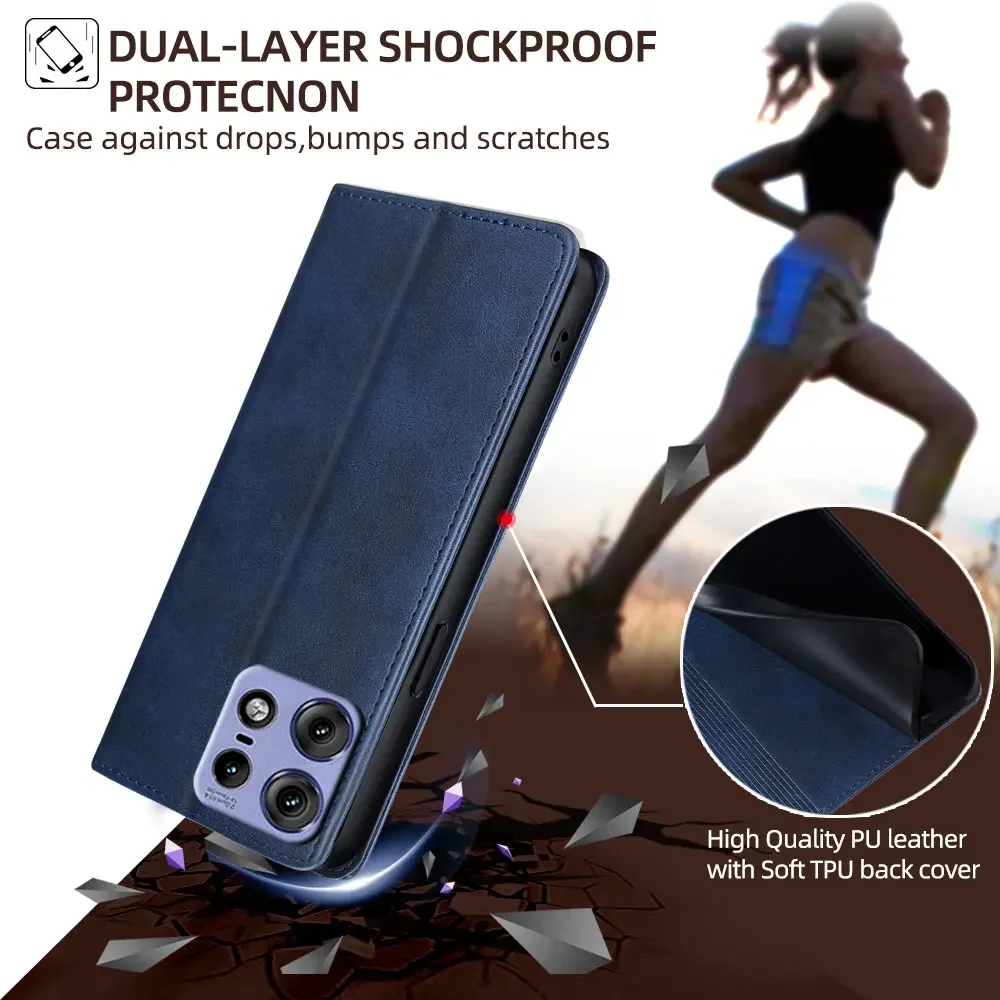 Business PU Leather Flip Wallet Case for Motorola Edge 50 Pro 50 Fusion Neo Edge 5G 2024 Shockproof Cover Card Holder