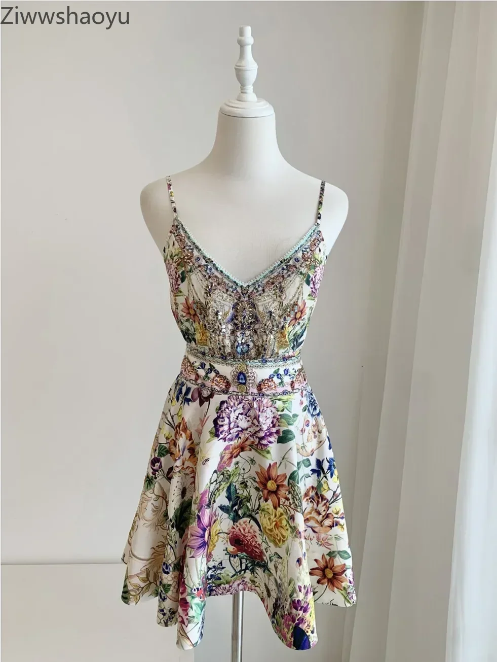 

High Quality Autumn Women Fashion Runway Designer Flower Printed V-Neck Vintage Sleeveless Camisole or High Waist Mini Skirt