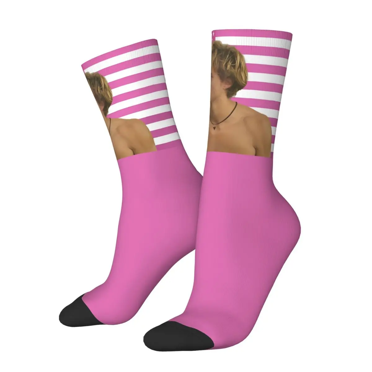 Autumn Winter Hip-hop Women Men JJ Maybank Pink USA Flag Socks Non-slip Middle Tube Socks