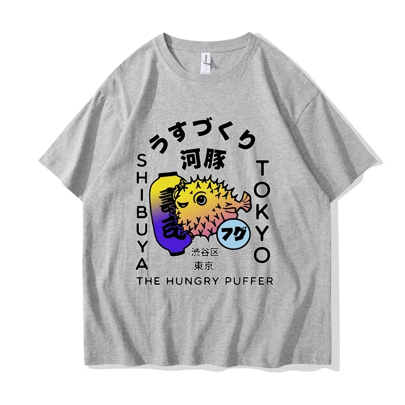 2024 일본 도요타키 푸퍼 피쉬 도쿄 푸드 그래픽 셔츠, 푸구 디자인 캄지 시부야 스트리트웨어 여성 티셔츠