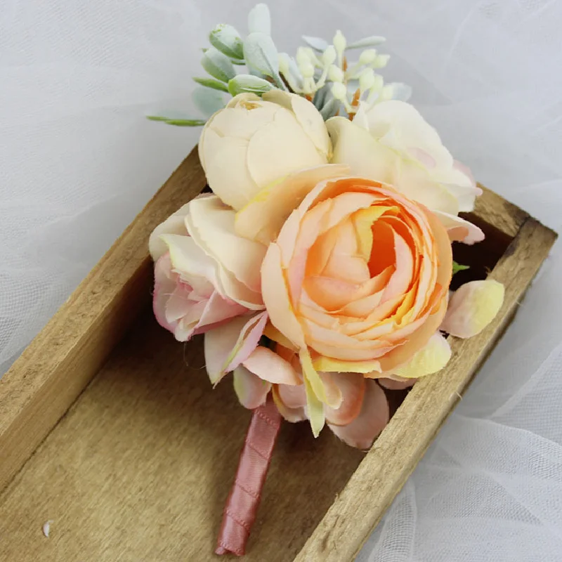 Boutonniere y ramillete de muñeca, etiqueta de boda, celebración de negocios, pulsera de invitados de conferencia, champán 99