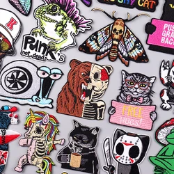Punk Animal Embroidery Patch Iron On Patches For Clothing Bear Shark Embroidered Patches For Clothes Hip Hop Sew Stickers Badges