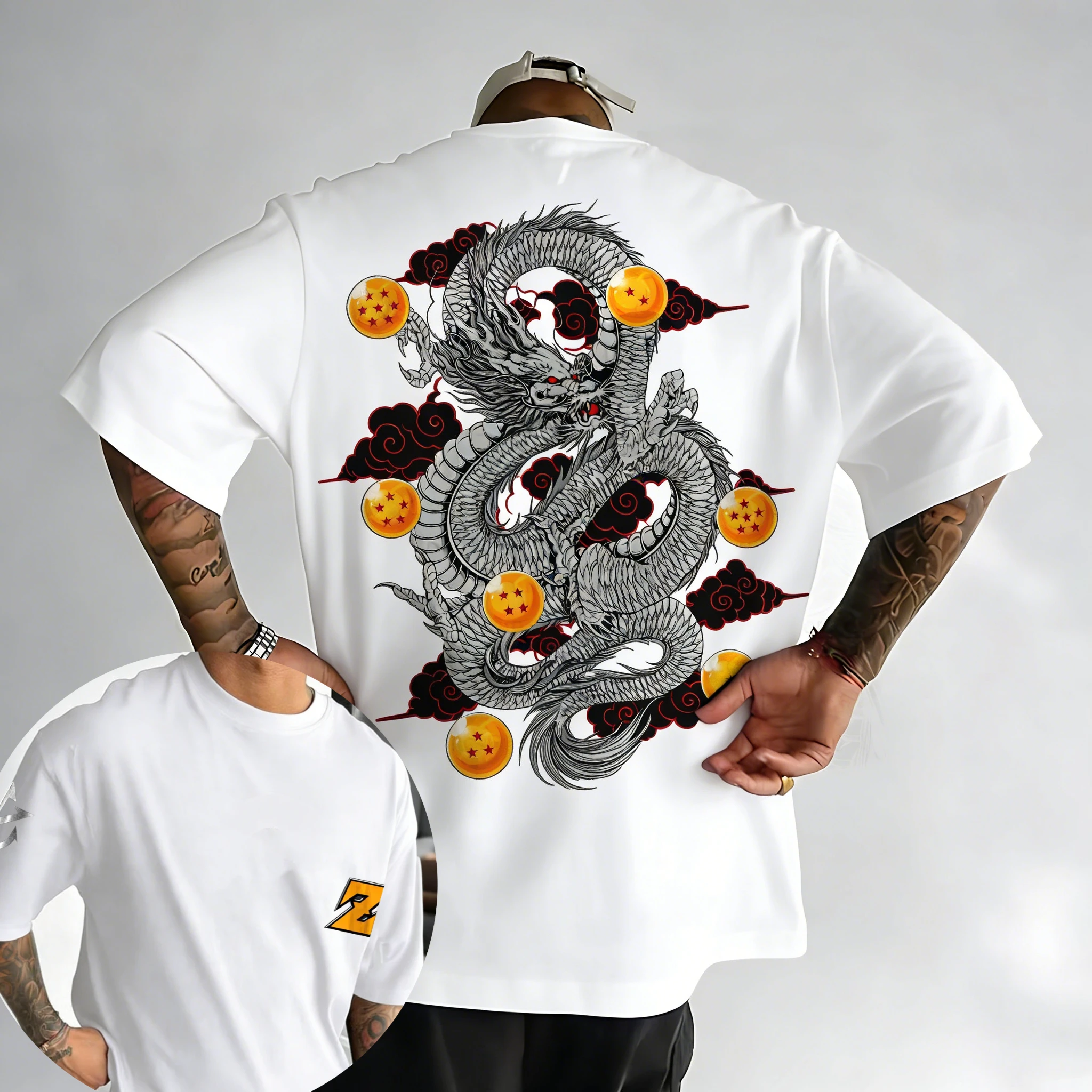 Dragon Ball Shenron Black and White Line Art T-Shirt for Men's Clothing Cotton 2026 Summer Casual Streetwear Anime Graphic Print