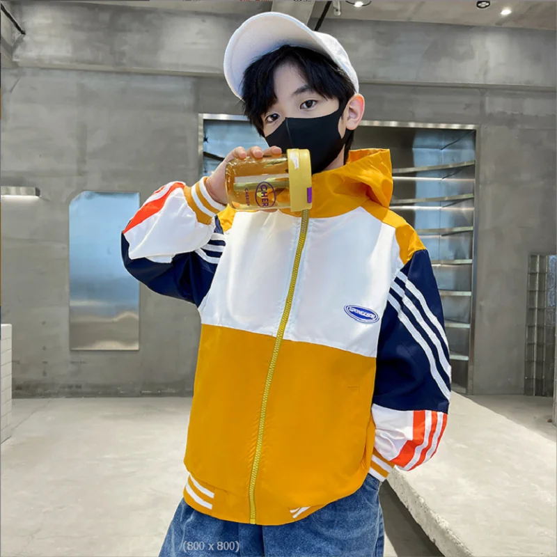 Spring Clothes Boys Jacket For Children Outwear Jacket Boys 4-14 Years Hooded Vertical Stripes mid-length Windbreaker For Boys