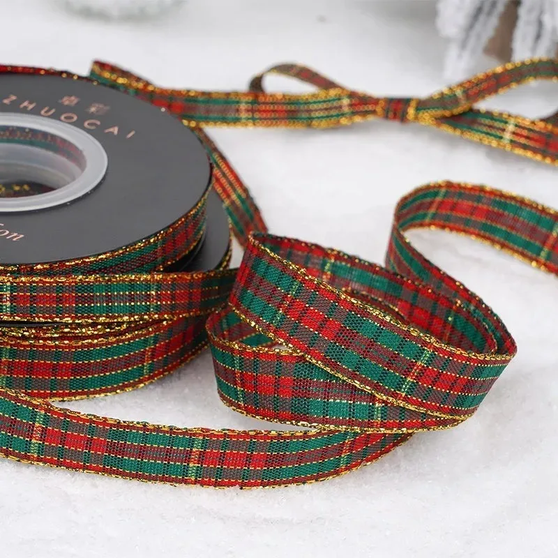 22M Rolls Classic Red Green Grid Ribbon Gift Box Packaging Handmade Accessories New Decoration