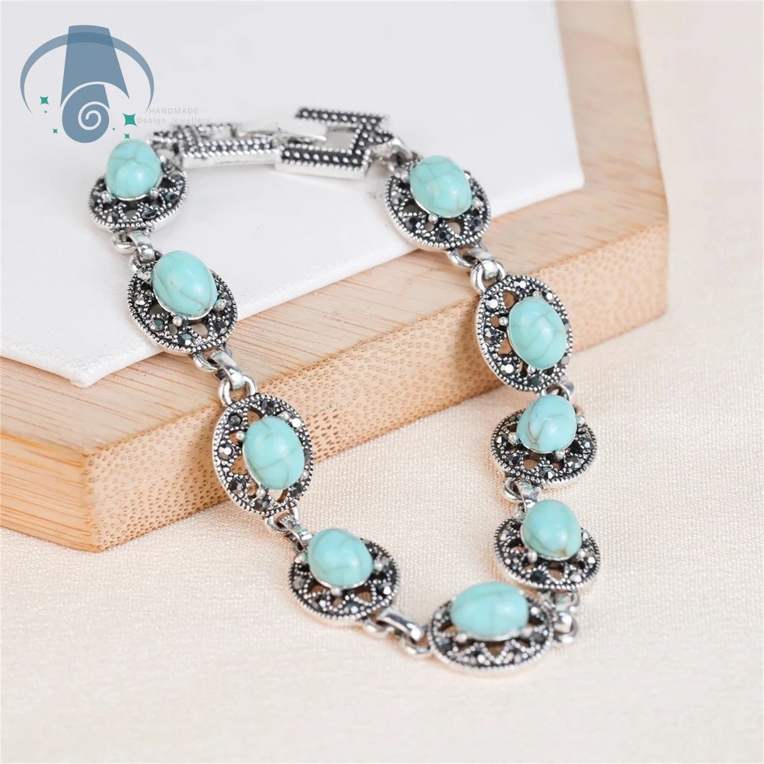 Turquoise New Chinese Design Ethnic Bangle Bracelet Fashion Versatile Unique Temperament Daily Wear Gift Women Jewelry Adjustabl