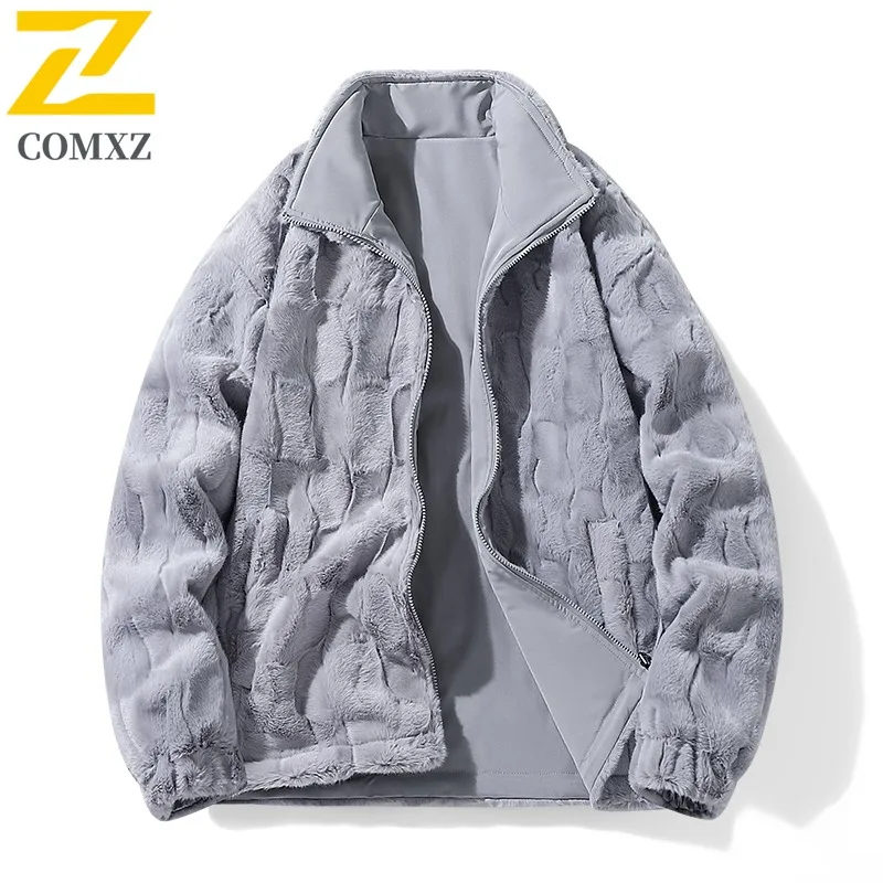 

COMXZ 2025 Мужская двусторонняя водонепроницаемая замшевая куртка, модное универсальное свободное хлопковое легкое пальто с воротником-стойкой