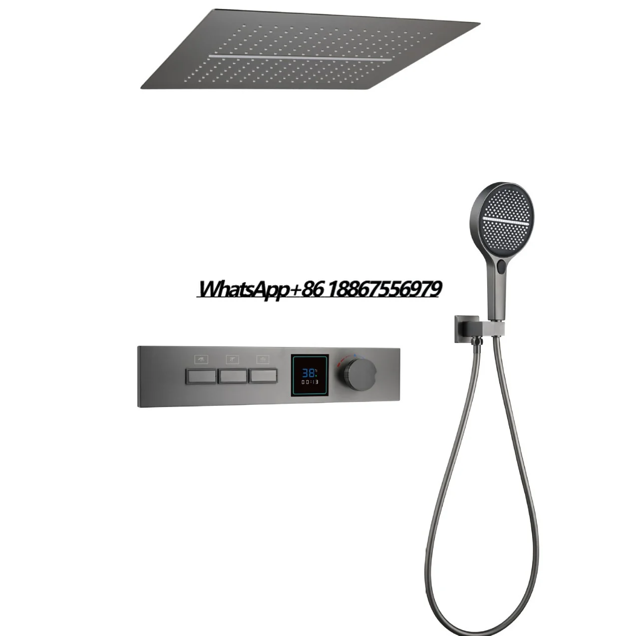 

Новый медный настенный темный душевой набор, встроенный термостатический скрытый водопадный душ, набор сантехники