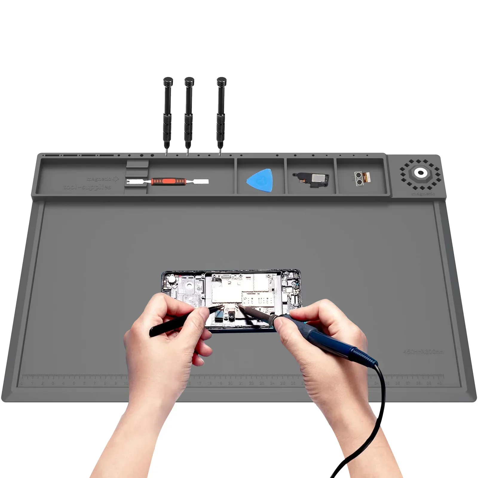 

Soldering Station Mat Silicone Work Repair Pad 932°F Heat-Resistant Magnetic Mat for Electronic Phone Laptop Watch Repair