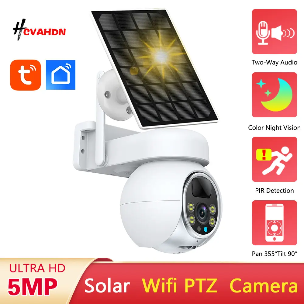

5MP Wifi Solar CCTV Video Surveillance Camera Outdoor Waterproof PIR Detection Wireless PTZ Security Camera Color Night Vision
