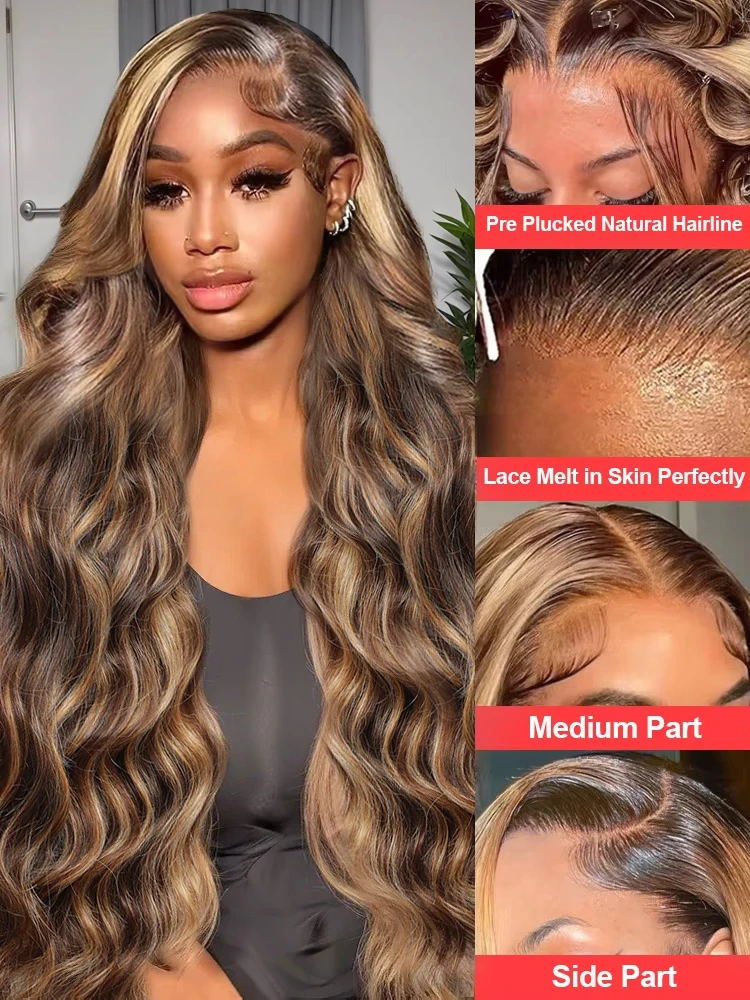 Body Wave 30 32 Inch 13x6 Ombre Highlight HD Lace Frontal Wig 13x4 200 Density 4/27 13x5 Wigs Lace Front Human Hair Wig Brown