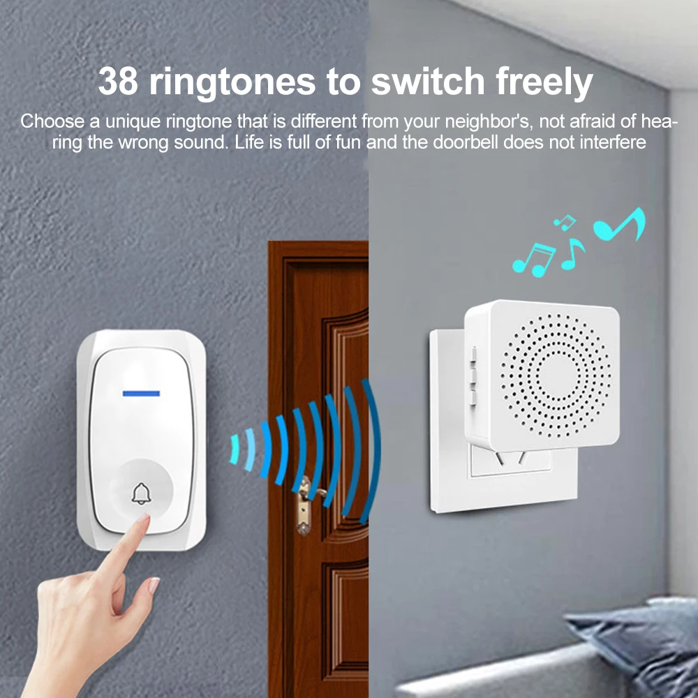 USB Wireless Doorbell Smart Welcome Door Bell Three-speed volume 38 Songs Melodies Doorbell For Home Bed Call Emergent Call