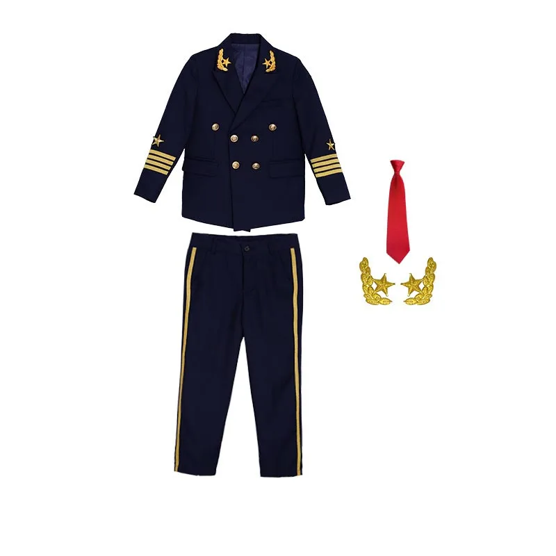 Boys Girls Soldier Pilot Captain Cosplay Photograph Dress School Kids Beaufitul Birthday Suit Children Wedding Performance Wear