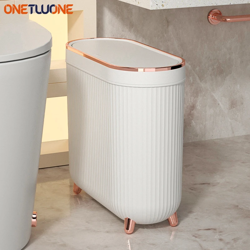 Luxury Waterproof Garbage Tin for Bathroom and Toilet Gold High Foot Trash Can for Kitchen and Bedroom