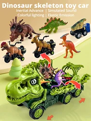 Dinosaur skeleton car model (1 large car with 2 small cars (random style and color) with ejection function, sound, light